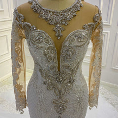 Vintage Bateau Long Sleeve Appliques Lace Beading Sequins Mermaid Wedding Dress