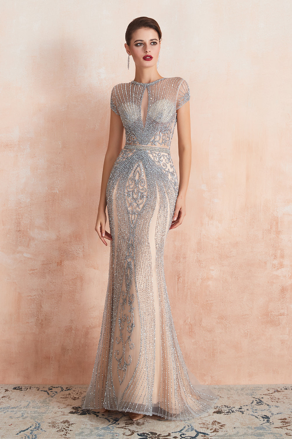 Long Mermaid Jewel Tulle Bread Evening Formal Dresses