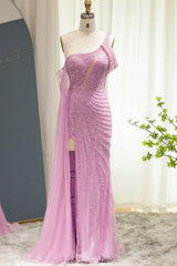 Luxury Long One Shoulder Mermaid Front Slit Evening Formal Dresses