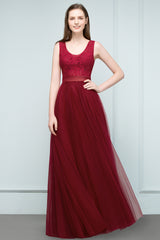 Elegant Long Straps Tulle Lace A-line Evening Formal Dress