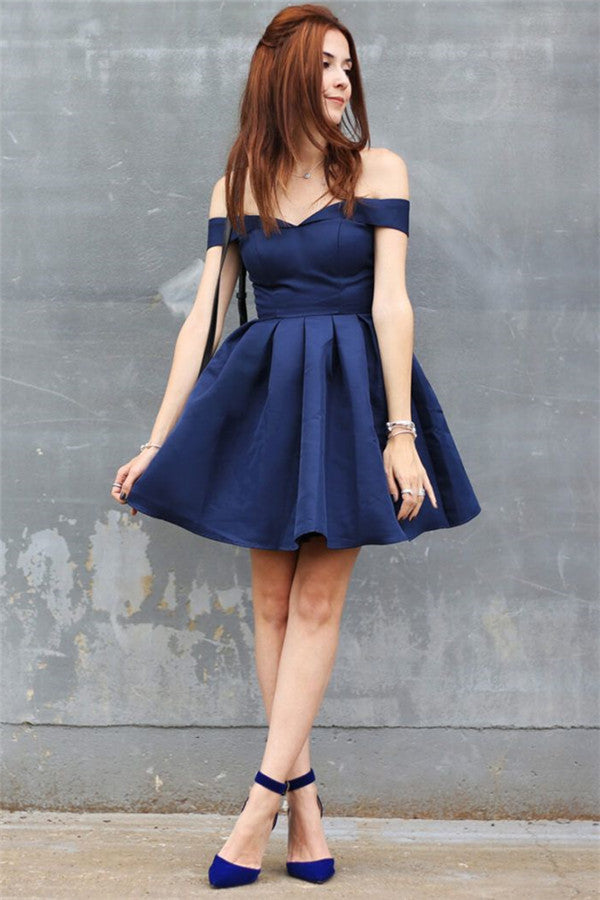 Chic Short A-line Off the Shoulder Satin Homecoming Dresses