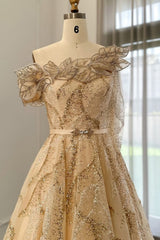 Luxury Long A-line One Shoulder Shiny Sequins Formal Prom Dress with Sash
