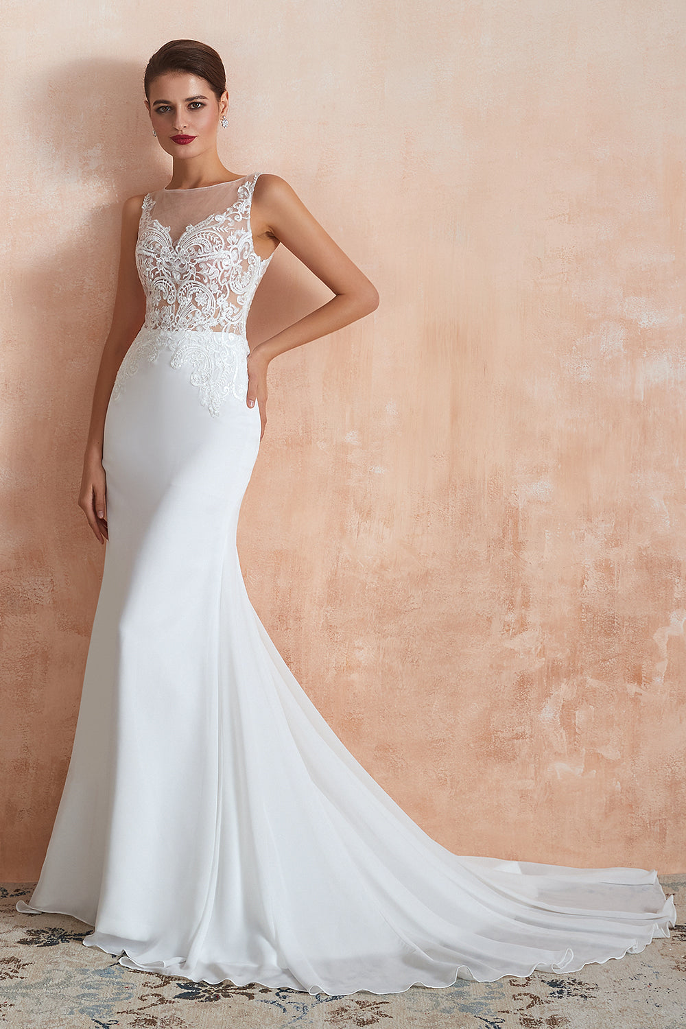 Chic Long Applique Lace Satin Tulle Mermaid Wedding Dress