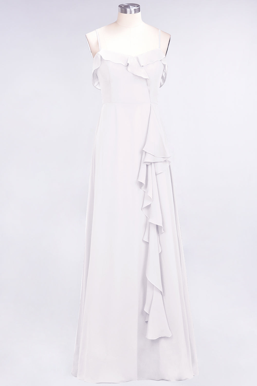 Spaghetti Straps A-Line Chiffon Backless Floor Length Prom Dress With Ruffles