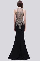 Straps Black Mermaid Appliques Sleeveless Bridesmaid Dresses