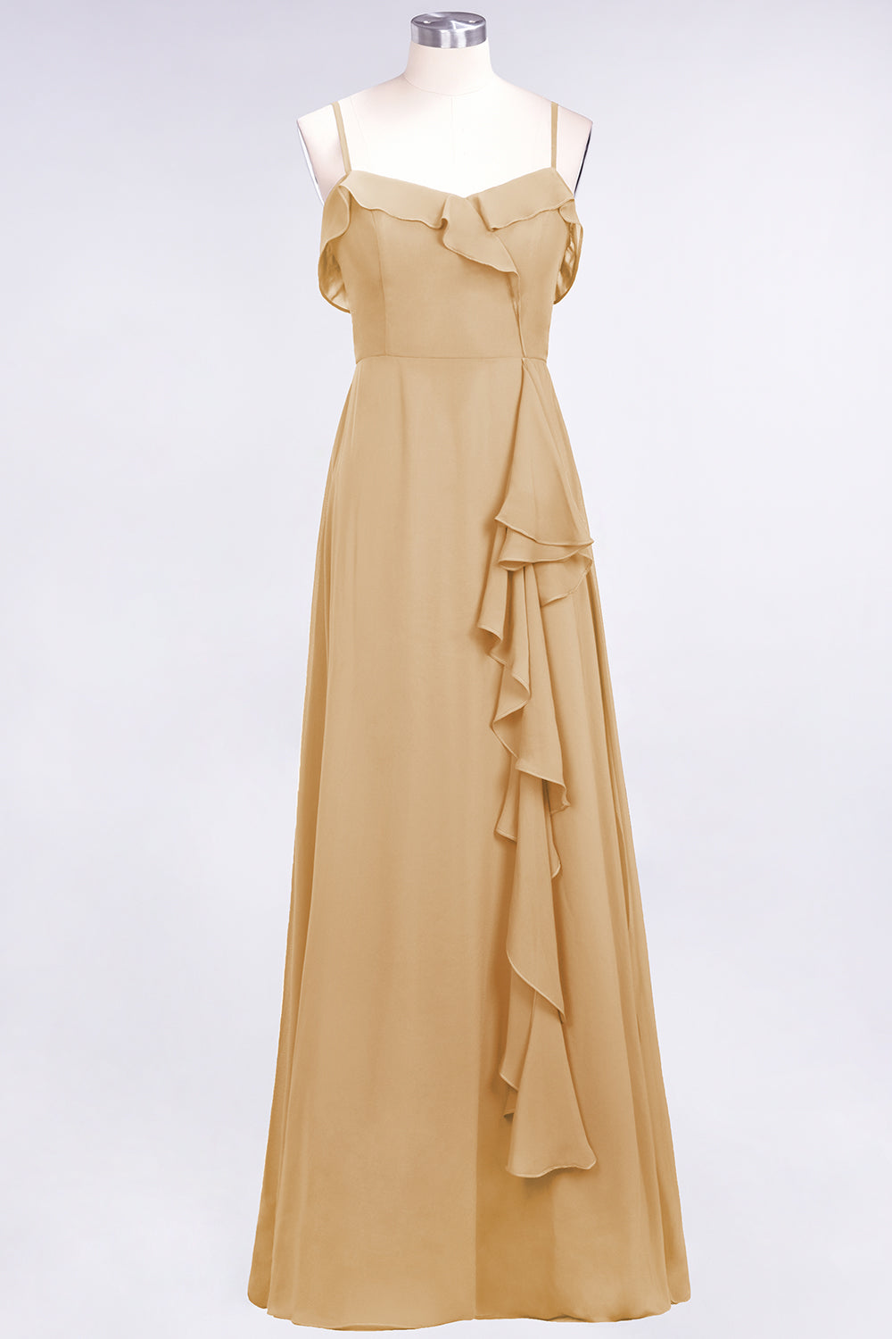 Spaghetti Straps A-Line Chiffon Backless Floor Length Prom Dress With Ruffles