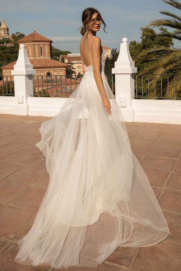 Long Sweetheart Chapel Train Tulle Mermaid Wedding Dress