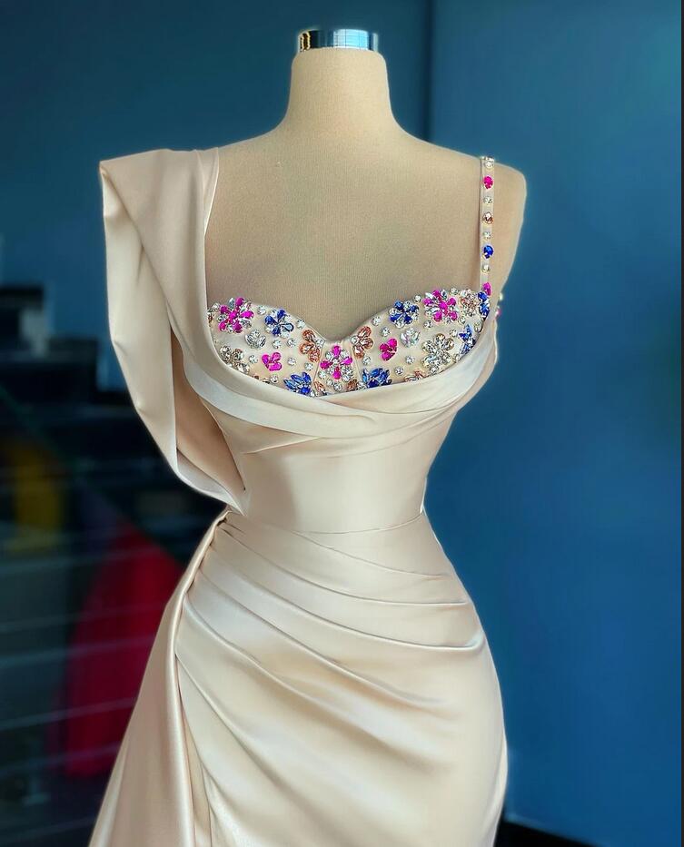 Long Sweetheart Spaghetti Straps Beading Floor Length Ruffles Mermaid Prom Dress