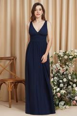 Elegant Long Chiffon V Neck Off The Shoulder Ruffle Evening Dresses