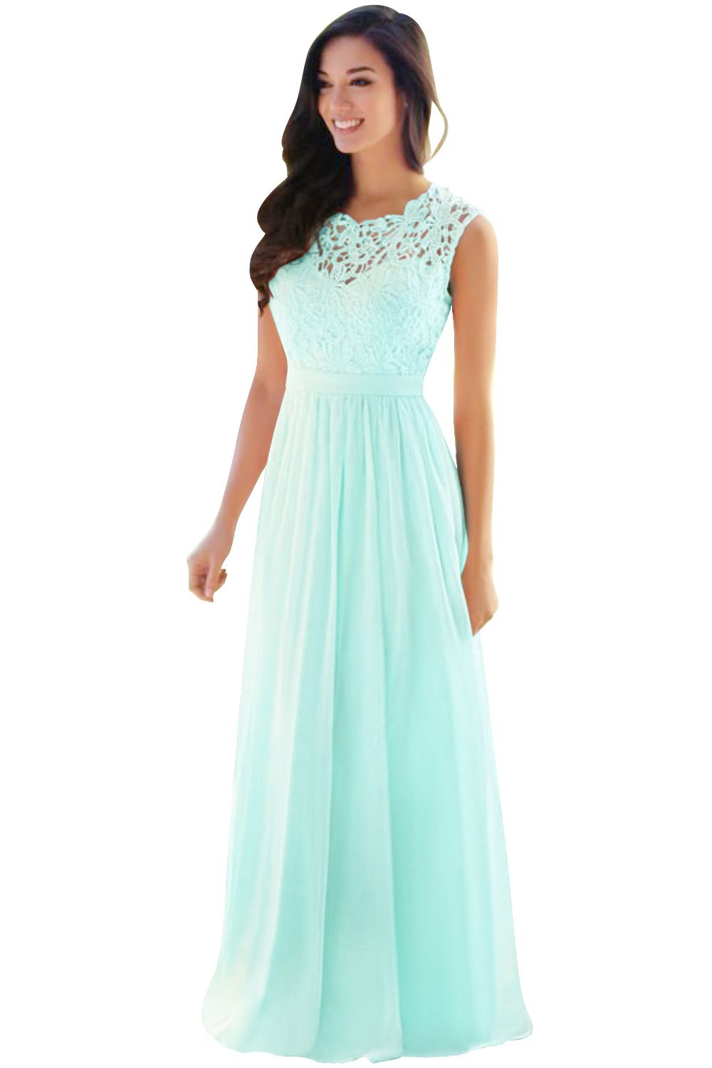 A-line Chiffon Crew Neck Floor Length Formal Dress Long Wedding Guest Dress
