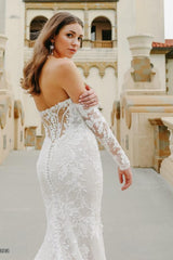 Off The Shoulder Sweetheart Long Sleeve Tulle Mermaid Wedding Dress