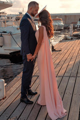 Modern One Shoulder Feather Sequins Floor Length Jumpsuit With Side Cape