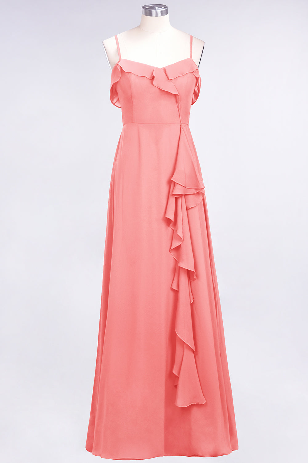 Spaghetti Straps A-Line Chiffon Backless Floor Length Prom Dress With Ruffles