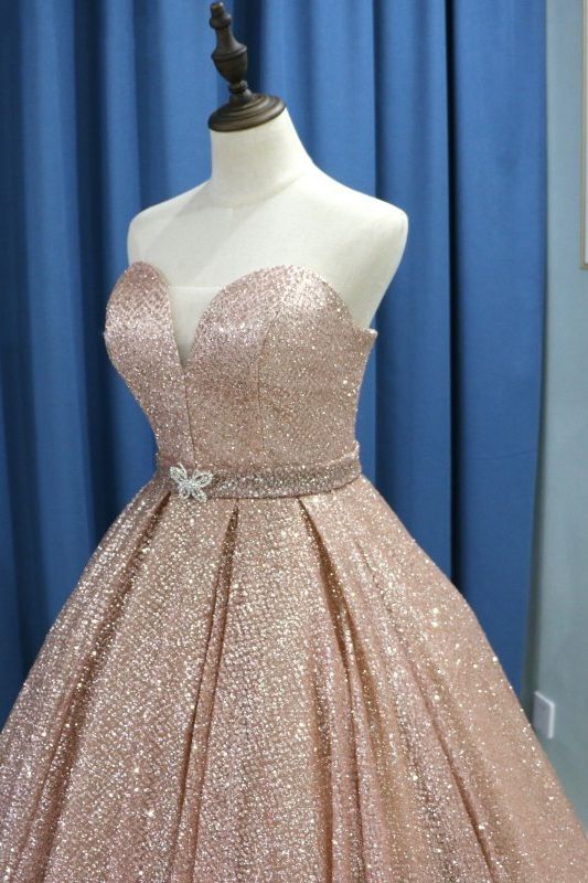 Shiny Long Sweetheart Sequins Floor Length Ruffles Ball Gown Prom Dress