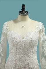 Plus Size Long Sleeve Bateau Floor Length Mermaid Wedding Dress With Appliques Lace