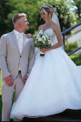 Charming Long Ball Gown Strapless Sweetheart Floor Length Tulle Wedding Dress with Appliques