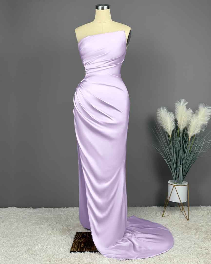 Elegant Long Mermaid Strapless Satin Prom Dresses