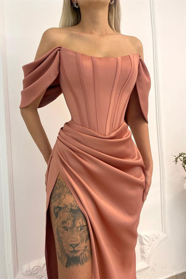 Long Mermaid Off the Shoulder Floor Length Prom Dresses with Slit
