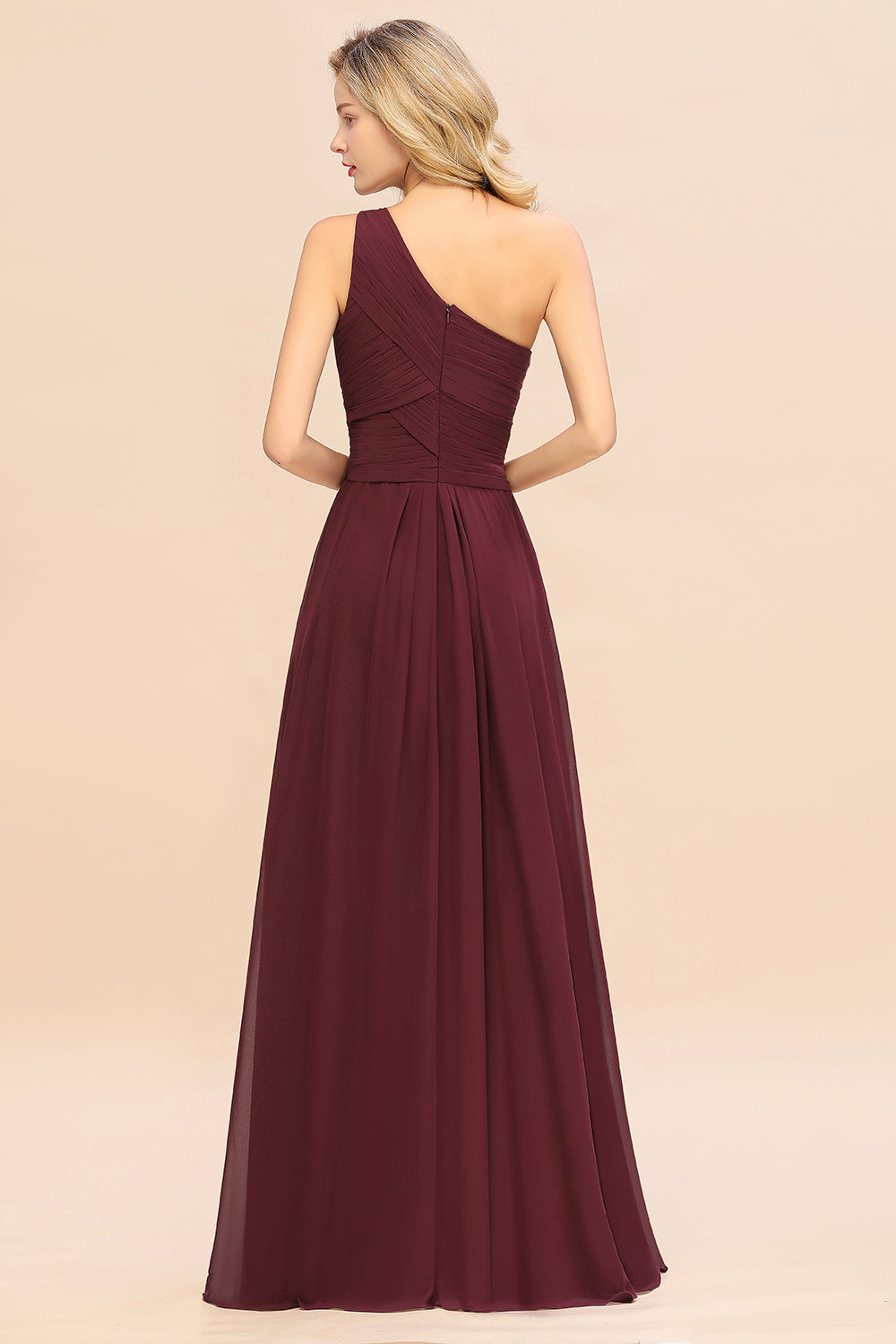 Elegant A-line Chiffon Ruffles One Shoulder Long Bridesmaid Dress