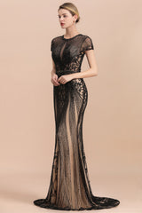 Luxury Black Long Mermaid Tulle Beaded Formal Evening Dresses