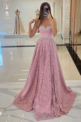 Stunning Long A-line Sweetheart Beadings Lace Prom Dresses