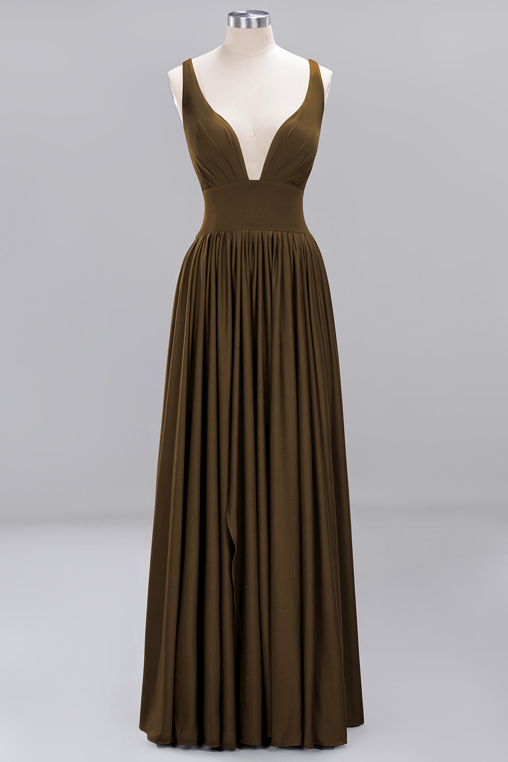 A-Line V-Neck Sleeveless Long Ruffles Bridesmaid Dress