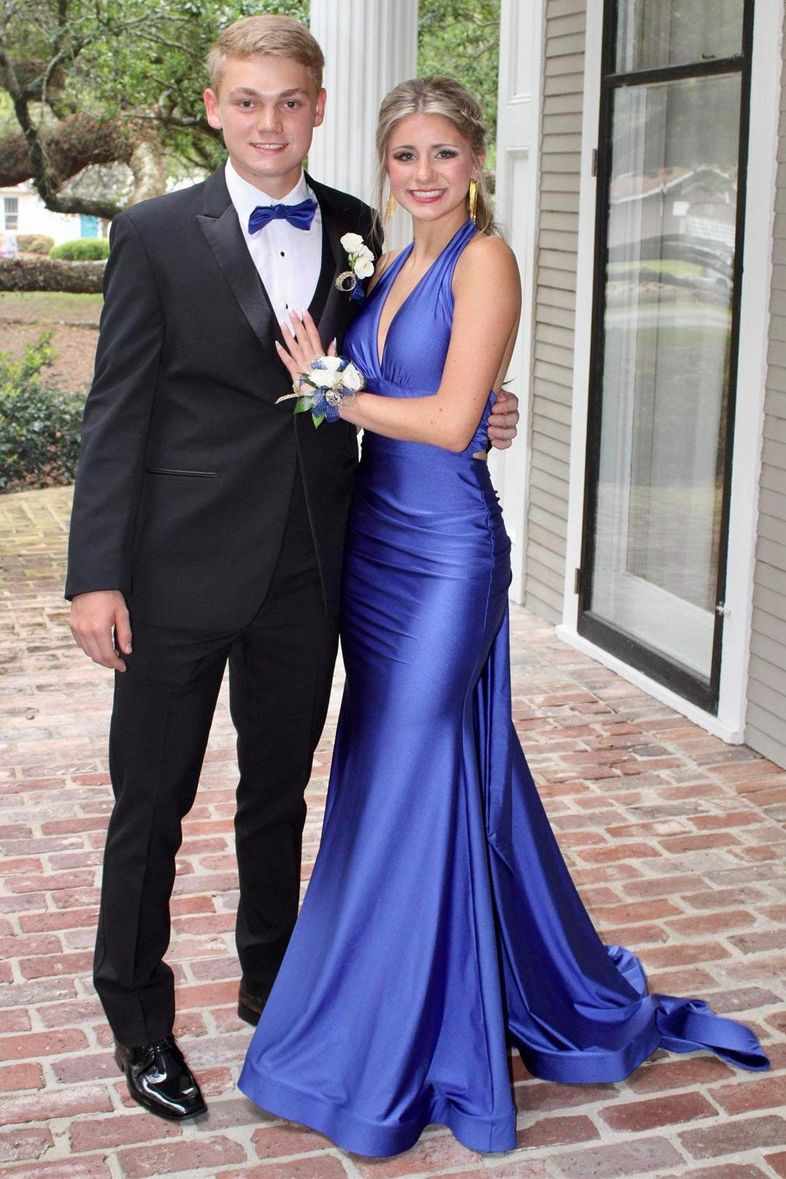 Long Halter V-Neck Open Back Mermaid Satin Plue Size Prom Dress