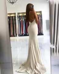 Elegant Long Mermaid V-neck Open Back Satin Prom Dress
