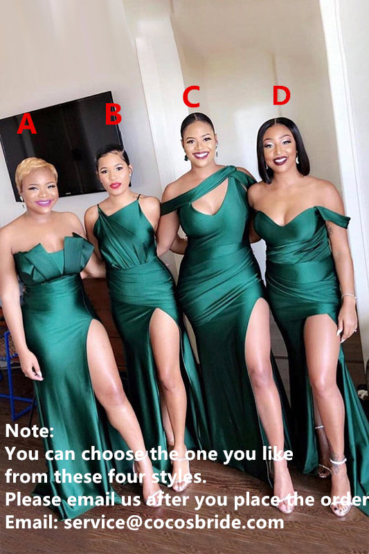 Dark Green Long Mermaid Side Split Bridesmaid Dresses Mixed Styles