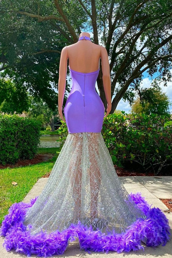 Charming Long Mermaid Halter Satin Tulle Prom Dress