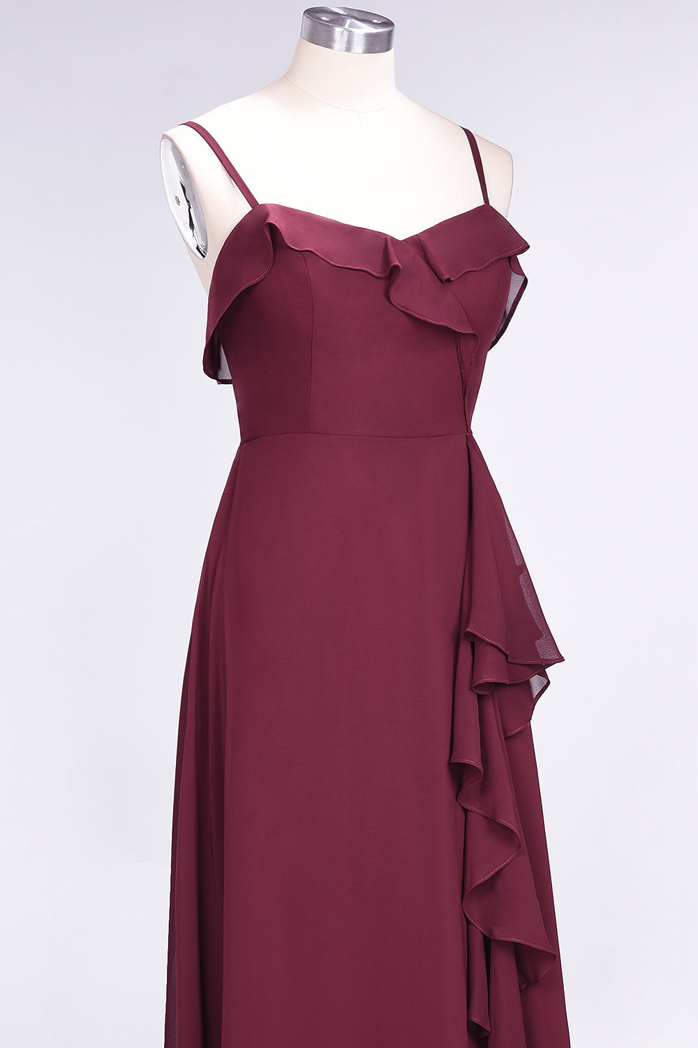 Spaghetti Straps A-Line Chiffon Backless Floor Length Prom Dress With Ruffles