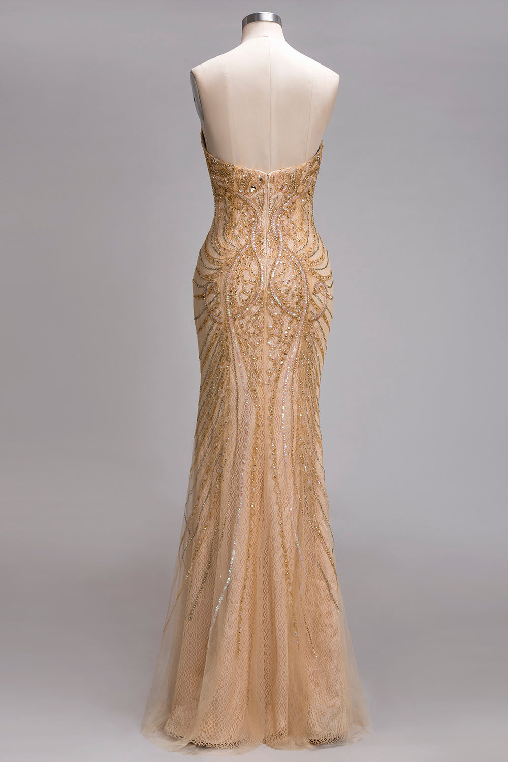 Long Strapless Mermaid Sequined Formal Evening Dresses with Beads