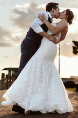 Stylish Long Mermaid Sweetheart Floral Lace Wedding Dresses