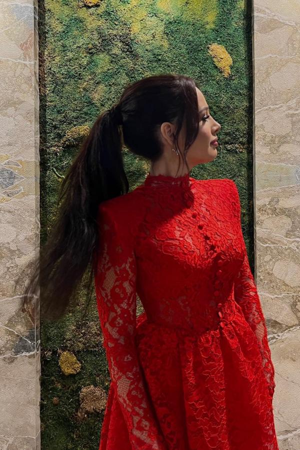 Short A-line High Neck Lace Red Homecoming Dresses with Sleeves
