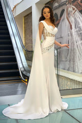 Chic White Long Mermaid One Shoulder Satin Formal Prom Dress