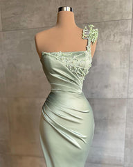 Long One Shoulder Appliques Ruffles Floor Length Mermaid Prom Dress