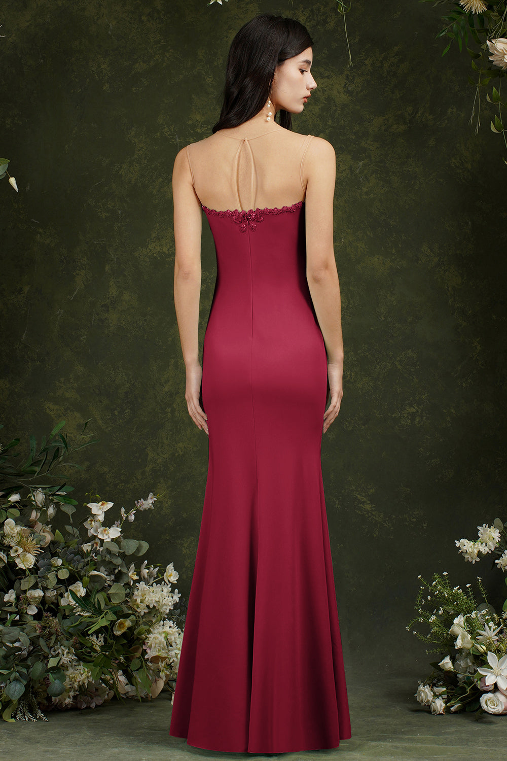 Stunning Long Mermaid Bateau Appliques Lace Ruffles Formal Dress