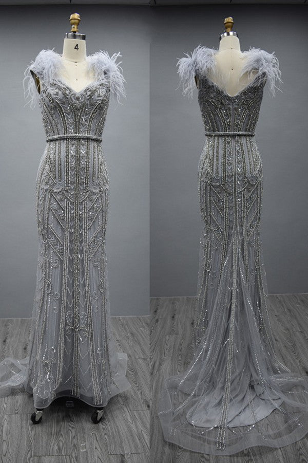 Beautiful Long Mermaid Sweetheart Tulle Beading Evening Dresses