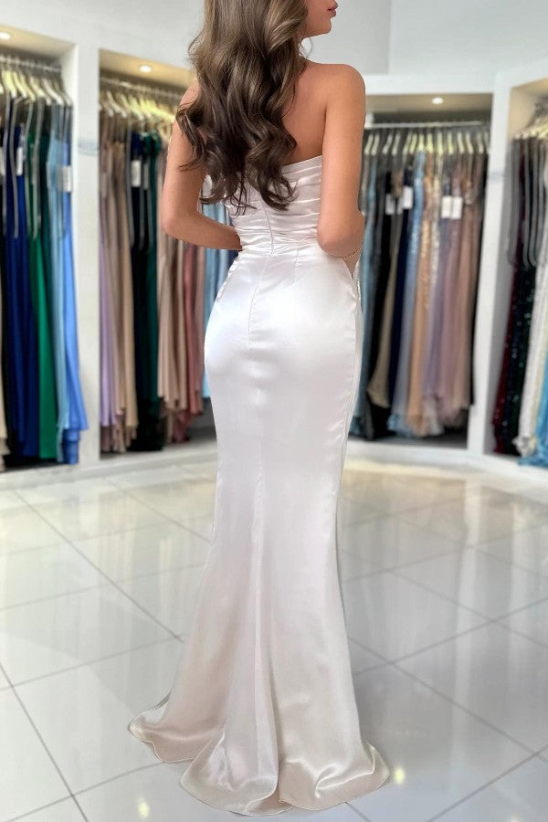 Long Mermaid Sweetheart Satin Formal Prom Dresses with Slit