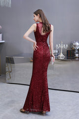 Gorgeous Mermaid Burgundy Sequins Long Formal Evening Dresses