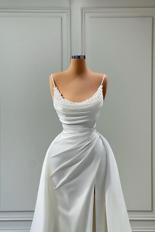 Long Mermaid Spaghetti Strap Sleeveless Floor Length Prom Dress with Ruffles