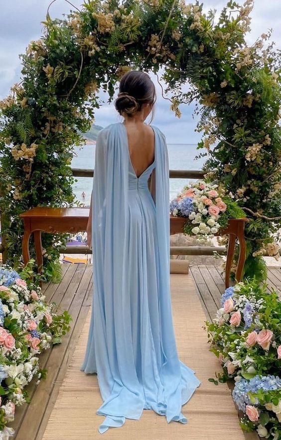 Simple Long A-line V-neck Chiffon Bridesmaid Dresses