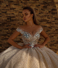 Long Ball Gown Off the Shoulder Sequins Wedding Dresses