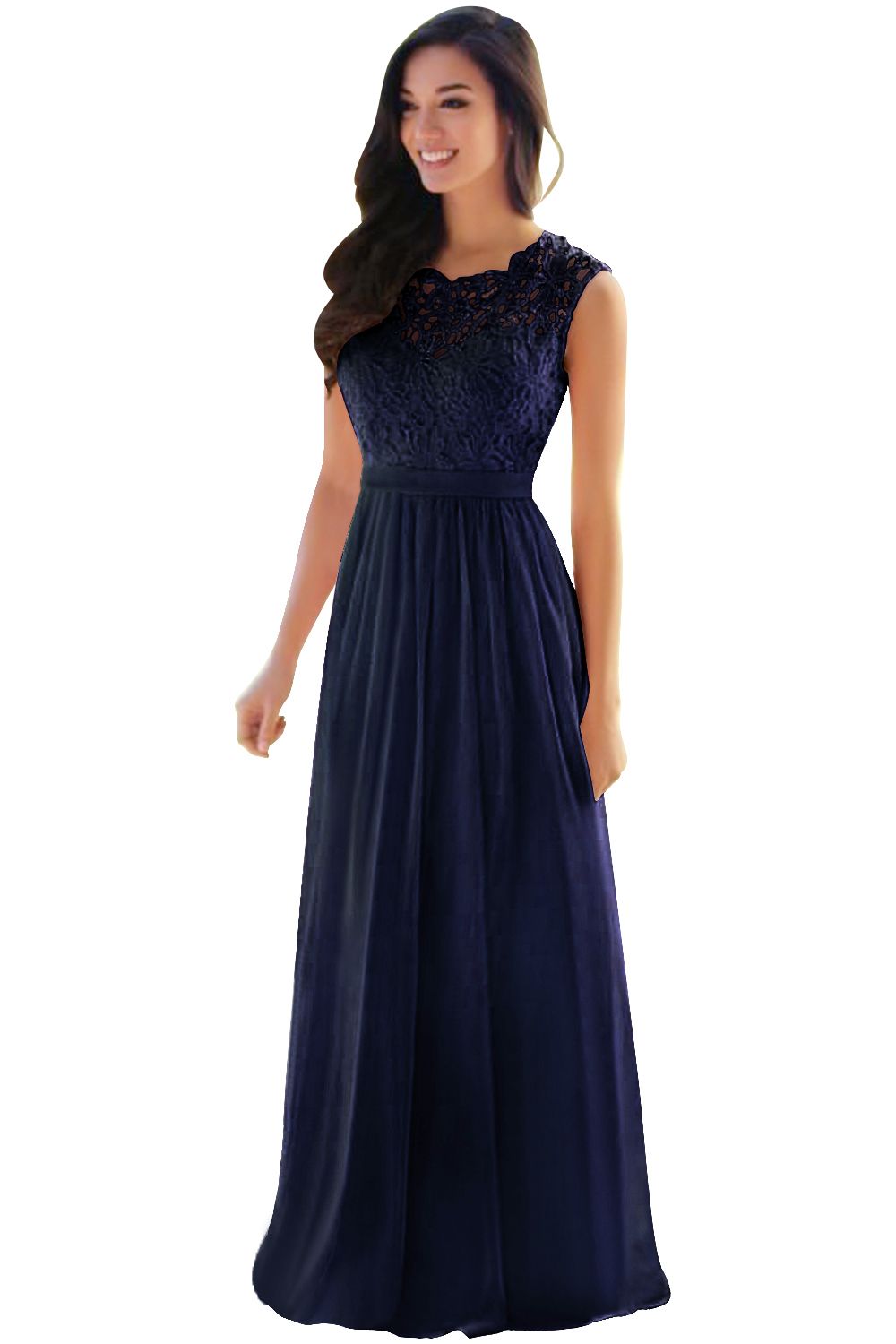 Long A-line Sleeveless Floor Length Lace Chiffon Bridesmaid Dresses