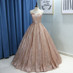 Shiny Long Sweetheart Sequins Floor Length Ruffles Ball Gown Prom Dress