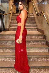 Long Mermaid One Shoulder Sequined Prom Dress with Slit