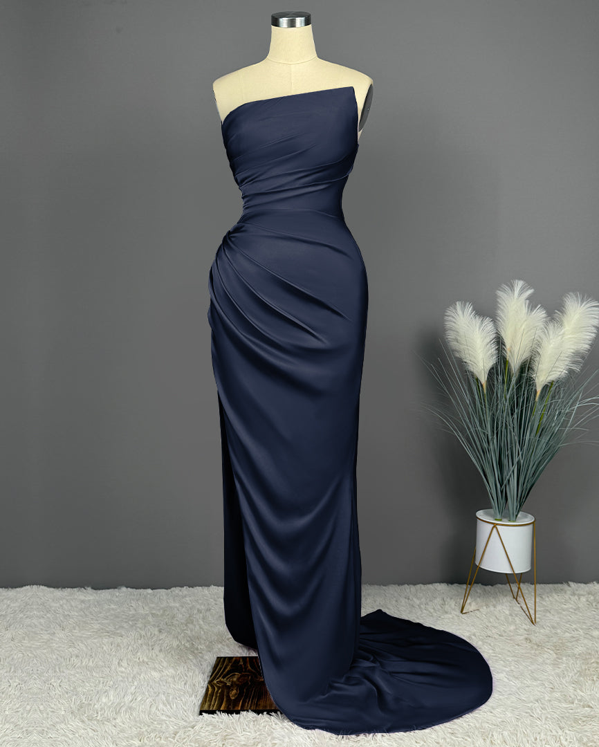 Elegant Long Mermaid Strapless Satin Prom Dresses
