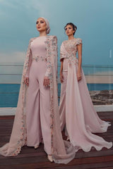 Short Sleeves Jumpsuit Evening Dress Long Prom Dress with Train