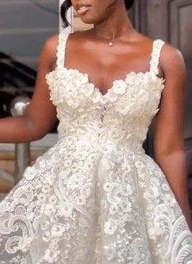 Spaghetti Straps Sleeveless A-line Party Dress with Lace Applique