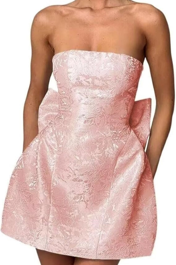 Chic Short Strapless Ruffle Satin Sheath Homecoming Dresses with Bow